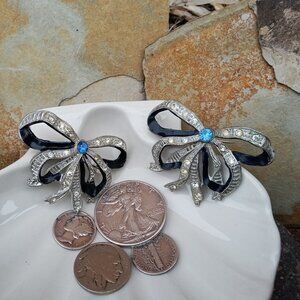 1920's Rhinestone & Enamel Bow Brooches